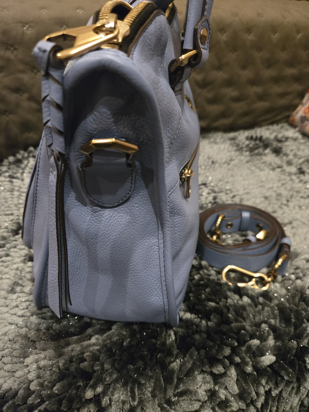 OryAny🪻Beautiful Women's Leather Satchel Handbag in Periwinkle Blue. EUC🪻